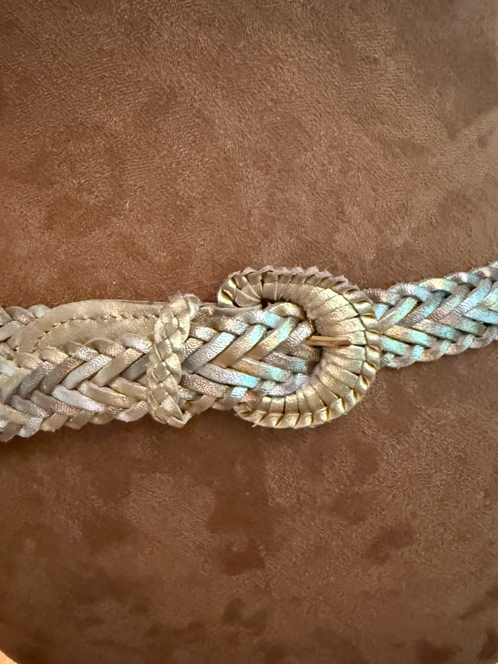 Braided Metallic Gold Silver Rose Gold Leather Waist Belt Size L